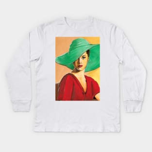 Lady with Hat Kids Long Sleeve T-Shirt